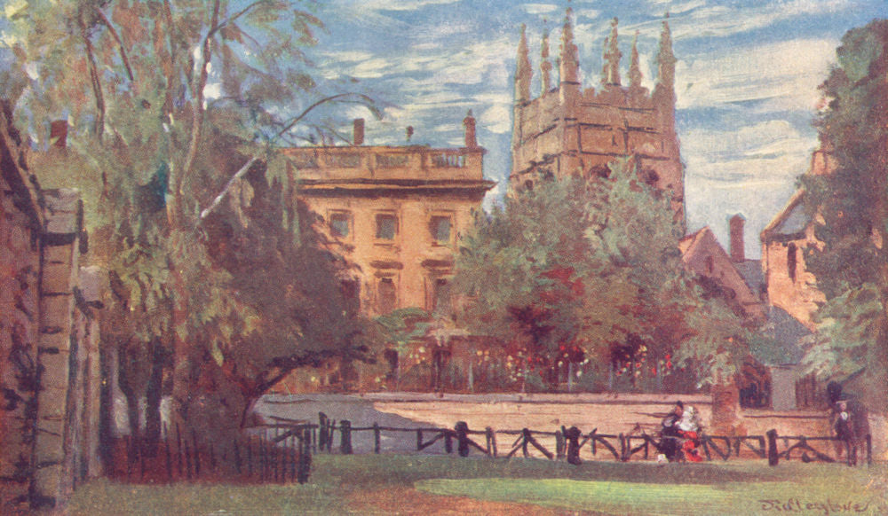 OXFORD. Corpus Christi College Merton Tower, Christ Church Meadows 1903 print